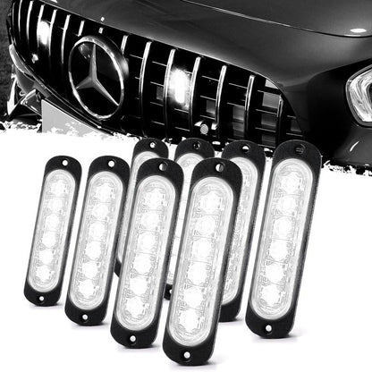 DIBMS Dual Color LED Emergency Strobe Lights - 8X Amber & White 6 LED Warning Light Bar for Cars, Trucks, Vans, ATVs & SUVs - Surface Mount Hazard Lights