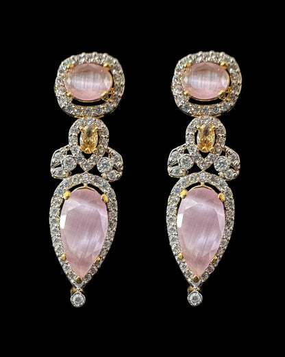 BR462  Anmol necklace set in pink( rose quartz ), Cats eye and pearls ( READY TO SHIP )