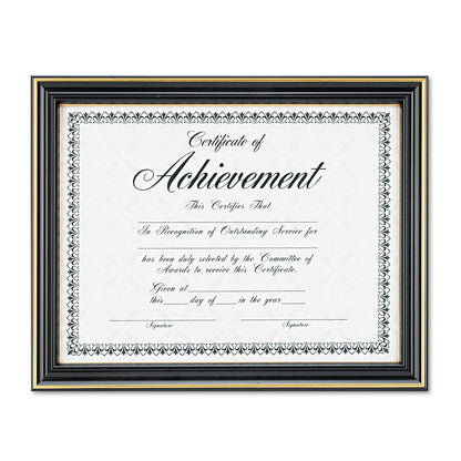 DAX Gold-Trimmed Document Frame with Certificate, Plastic/Glass, 8.5 x 11, Black