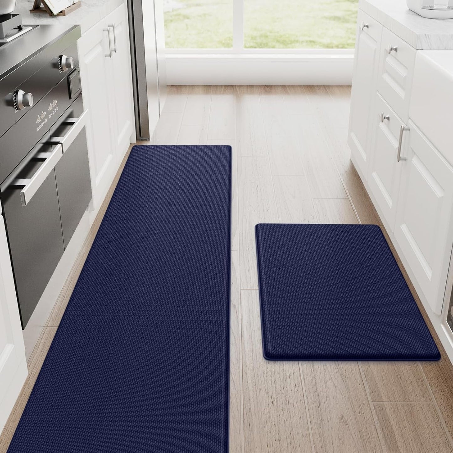 Kitchen Mats, 2PCS Kitchen Rugs, Cushioned anti Fatigue Kitchen Mats for Floor, Non-Slip Standing Desk Mat, Waterproof Kitchen Rug Set for Kitchen,20" X 32"+20" X 94.5"-Full 1Inch Thick,Black