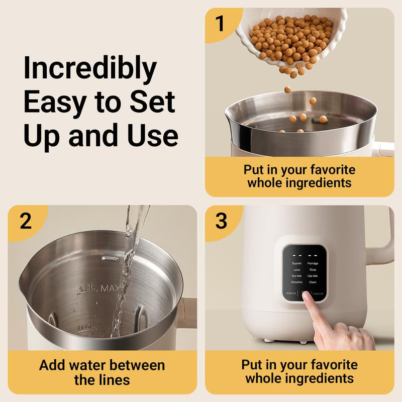 Bear 8 in 1 Nut Milk Maker Machine, 40Oz/1.2L Soy Milk Maker with Self Clean/12H Delay/6H Keep Warm, One Touch Alomnd Milk Maker for Homemade Oat, Soup, Juice, Plant Based and Non Dairy Beverages
