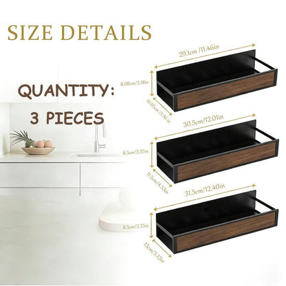 Magnetic Refrigerator Organizer Shelf｜No Drill Fridge Side Spice Rack｜Carbon Steel Magnetic Storage with Wood-Grain Look｜Strong Hold Space Saving Kitchen Organizer for Small Kitchens