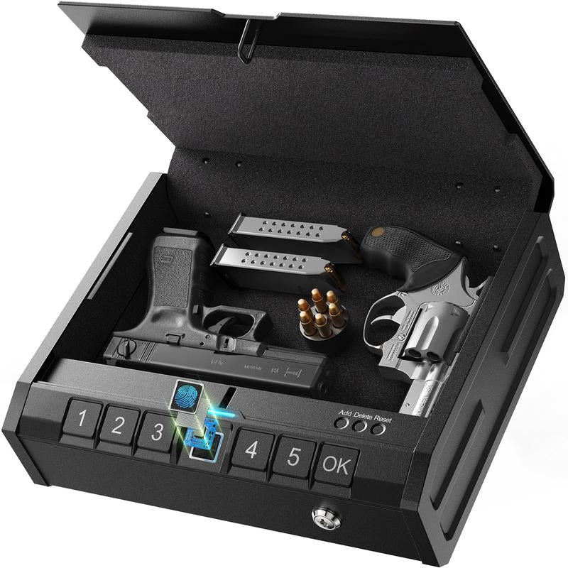 Iron PRO Biometric Fingerprint Gun Safe for Handgun, Swift Entry Gun Lock Box Featuring with Interior Light and Emergency Power Supply, Pistol Safes for Home, Nightstand, Bedside, and Car