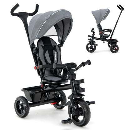 4-in-1 Baby Tricycle Toddler Trike with Convertible Seat-Gray