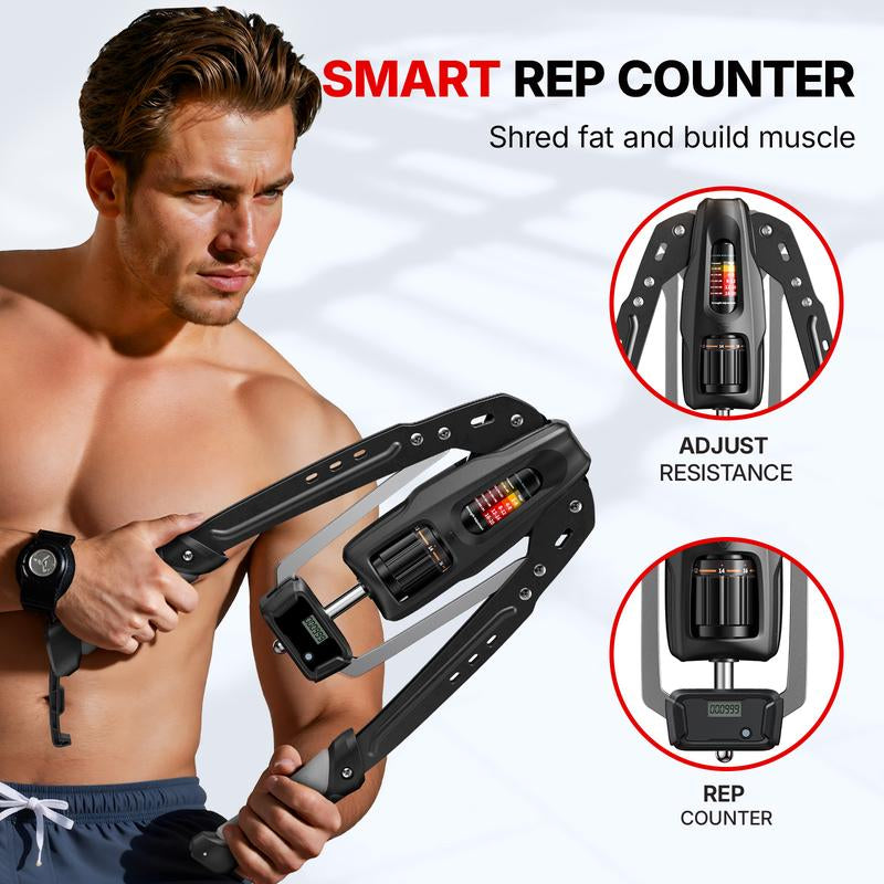 Merach Hydraulic Arm Trainer with Counter, 22-440Lbs Adjustable Chest Expander for Home Gym, Arm & Shoulder Strength Training Equipment