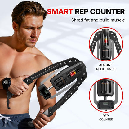 Merach Hydraulic Arm Trainer with Counter, 22-440Lbs Adjustable Chest Expander for Home Gym, Arm & Shoulder Strength Training Equipment