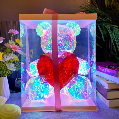 30Cm Phantom PVC Multi Faceted Rose Teddy Bear Valentine'S Day Xmas Gift Sequin LED Teddy Bear with Box Wedding Anniversary Gift