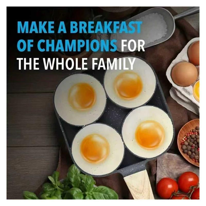 Non-Stick 4-Hole Star Egg Pan Cookware, Granite-Style Pancake Skillet with Wooden Handle, Small Frying Pan for Eggs, Omelets, Toast, Pancakes, Crepes, Sandwiches, Breakfast, Easy Clean, Kitchen Gadget, Multifunctional, Birthday Gift