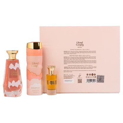 Khadlaj Cloud Candy for Unisex 3 Piece Gift Set (3.4 Ounce, Eau De Parfum Spray + 6.8 Ounce, Perfumed Body Spray + 0.34 Ounce, Eau De Parfum Travel Spray)