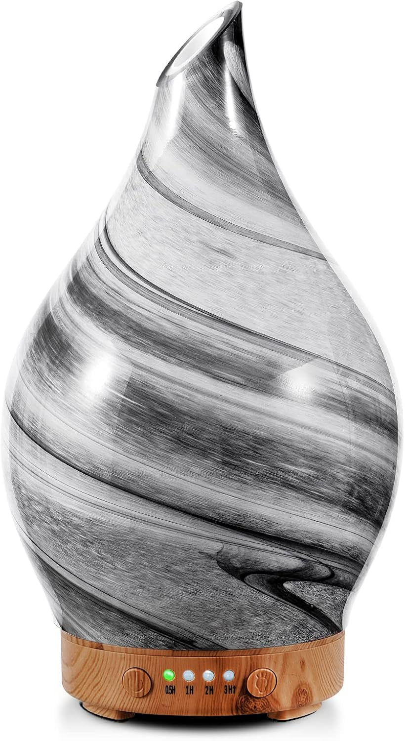 Porseme 280Ml Essential Oil Diffuser 3D Hand-Blown Glass Aroma Diffusor, Aromatherapy Unltrasonic Cool Mist Deffuser, 7 Color Changing Humidifier, Waterless Shut-Off, Timer Function for Home Office