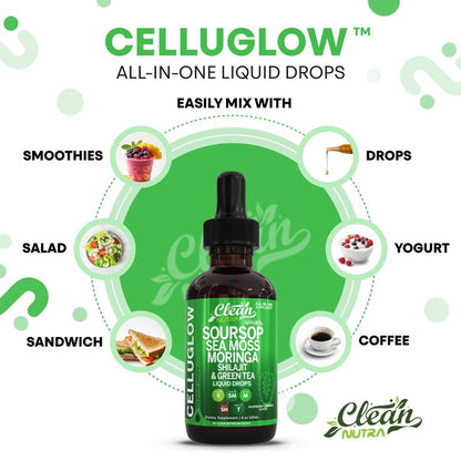 Clean Nutra Soursop, Sea Moss, Moringa, Shilajit and Green Tea for Cellular Health & Radiance Support - Celluglow