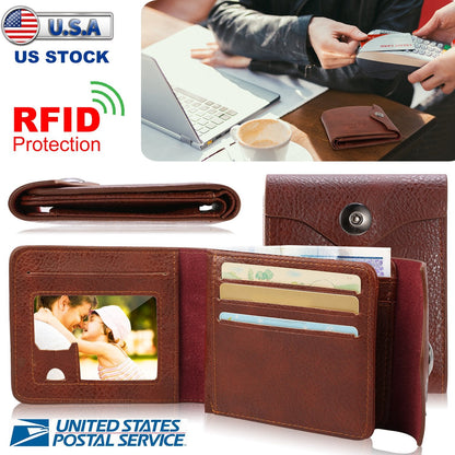 Men’s Wallet PU Leather Bifold Purse Slim RFID Blocking Card Holder Cases w/ 2 ID Window Coin Pocket