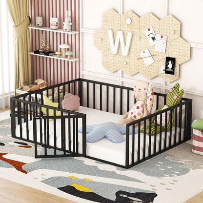 Metal Floor Bed Frame With Fence And Door