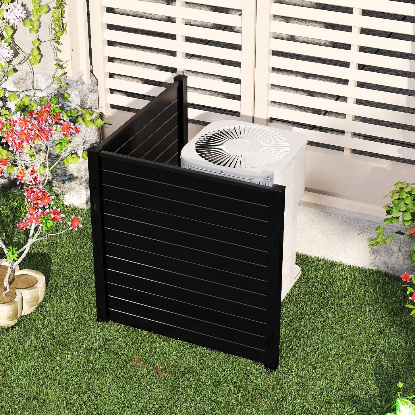 Freestanding 48 x 48 Inch Air Conditioner Fence with Metal Ground Stakes