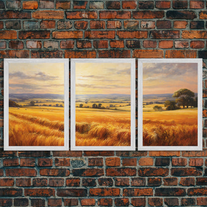 Countryside Wall Art, Wheat Field Art Print, Landscape Wall Art, Countryside Art, Canvas Print, Wall Art, 3 Piece Wall Art, Dorm Room Art