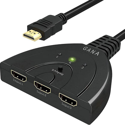 3-Port HDMI Switcher, Splitter, Supports Full HD1080p, 3D with High Speed Pigtail Cable