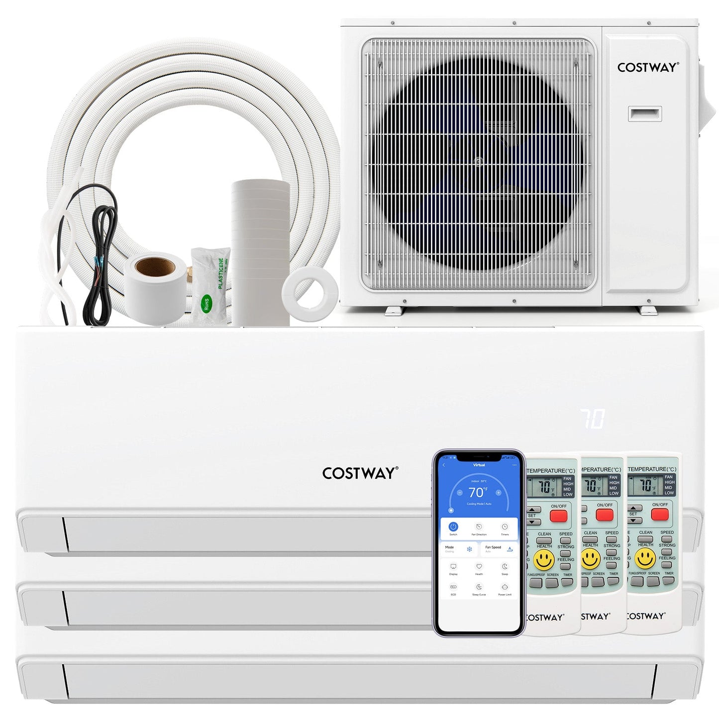 30000 BTU 3 Zone 23 SEER2 Mini Split Air Conditioner Wifi Enabled with Heat Pump