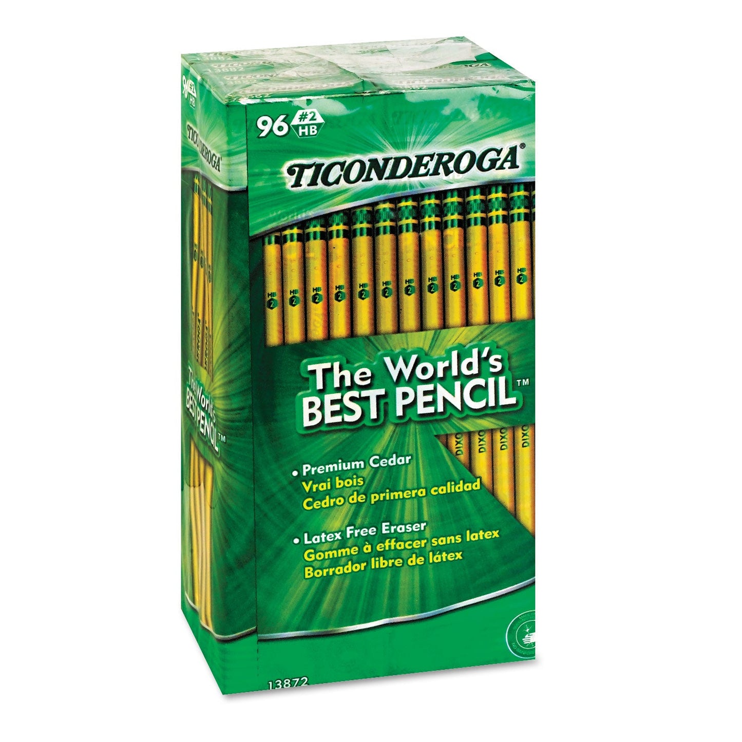 Ticonderoga Pencils, HB (#2), Black Lead, Yellow Barrel, 96/Pack