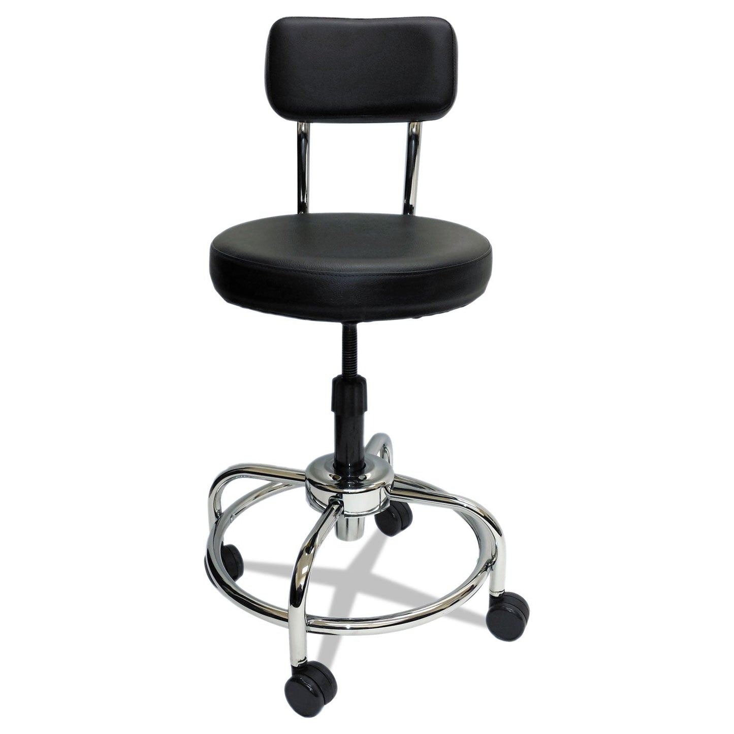 ShopSol Lab and Healthcare Stool, Supports Up to 300 lb, 19" to 27" Seat Height, Black Seat/Back, Chrome Base