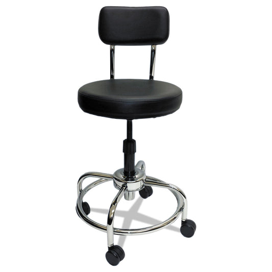 ShopSol Lab and Healthcare Stool, Supports Up to 300 lb, 19" to 27" Seat Height, Black Seat/Back, Chrome Base