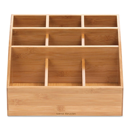 Mind Reader Square 9 Compartment Condiment Organizer, 12 x 12 x 5.5, Bamboo