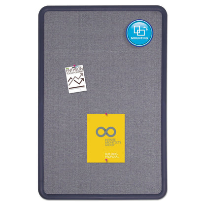 Quartet Contour Fabric Bulletin Board, 36 x 24, Light Blue, Plastic Navy Blue Frame