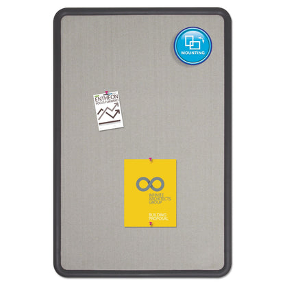 Quartet Contour Fabric Bulletin Board, 48 x 36, Gray Surface, Black Plastic Frame
