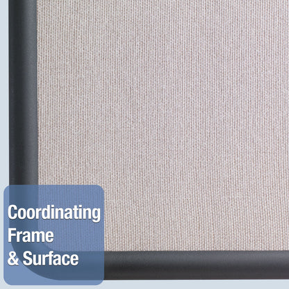 Quartet Contour Fabric Bulletin Board, 36 x 24, Gray Surface, Black Plastic Frame
