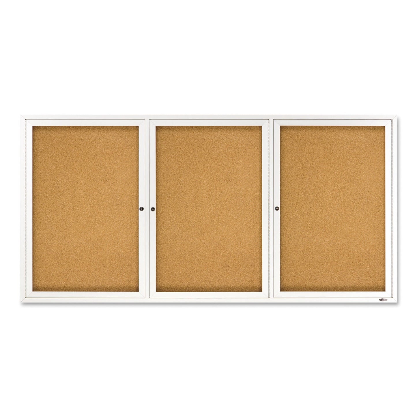 Quartet Enclosed Bulletin Board, Natural Cork/Fiberboard, 72 x 36, Silver Aluminum Frame