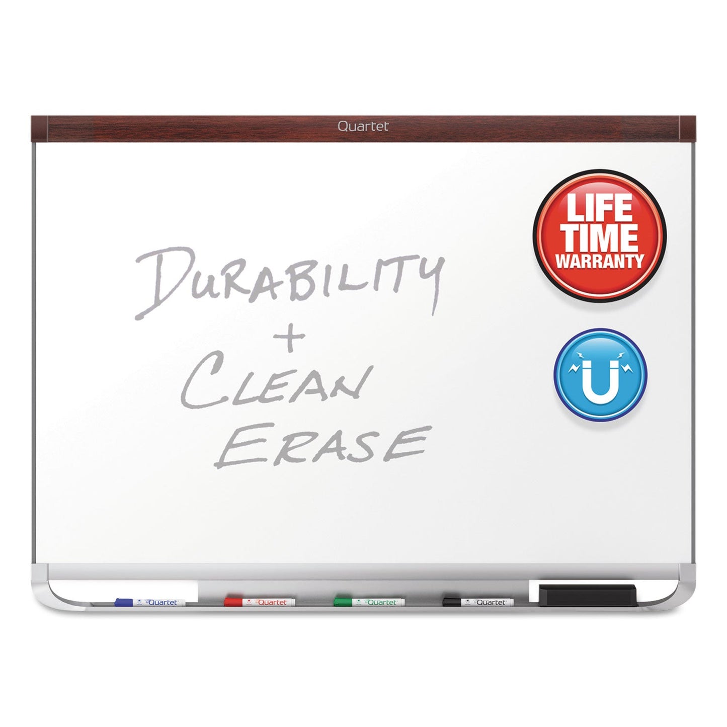 Quartet Prestige 2 DuraMax Magnetic Porcelain Whiteboard, 72 x 48, Mahogany Frame
