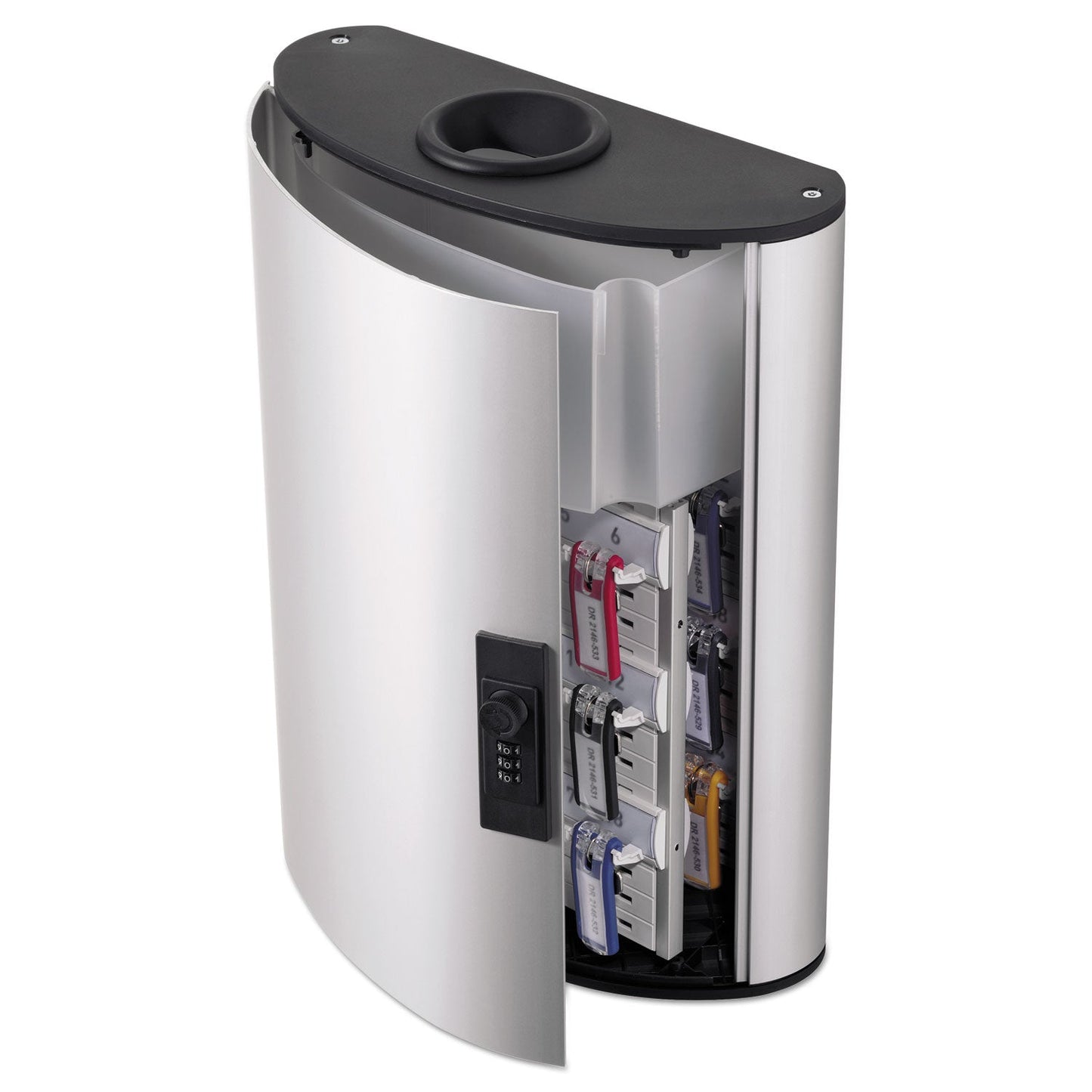 Durable Key Box Plus, 54-Key, Brushed Aluminum, Silver, 11.75 x 4.63 x 15.75
