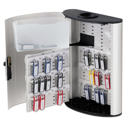 Durable Key Box Plus, 54-Key, Brushed Aluminum, Silver, 11.75 x 4.63 x 15.75