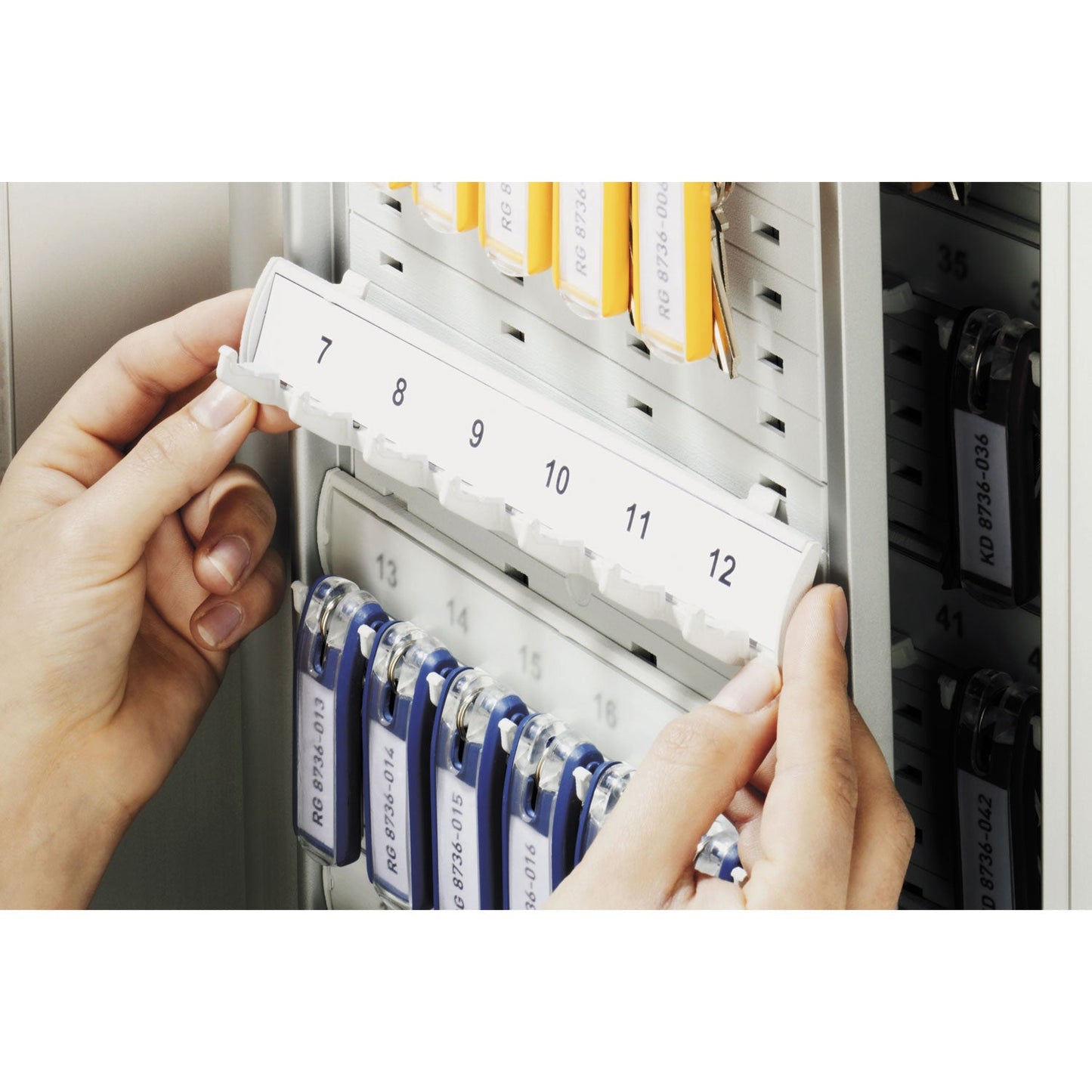 Durable Key Box Plus, 54-Key, Brushed Aluminum, Silver, 11.75 x 4.63 x 15.75
