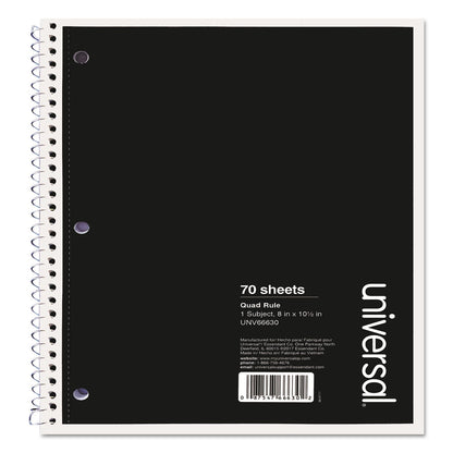 Universal Wirebound Notebook, 1 Subject, Quadrille Rule, Black Cover, 10.5 x 8, 70 Sheets