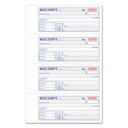 Adams TOPS 3-Part Hardbound Receipt Book, Three-Part Carbonless, 7 x 2.75, 4/Page, 200 Forms