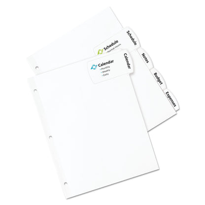 Avery Big Tab Printable Large White Label Tab Dividers, 5-Tab, 11 x 8.5, White, 20 Sets