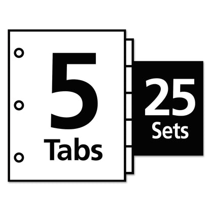 Office Essentials Index Dividers with White Labels, 5-Tab, 11 x 8.5, White, 25 Sets