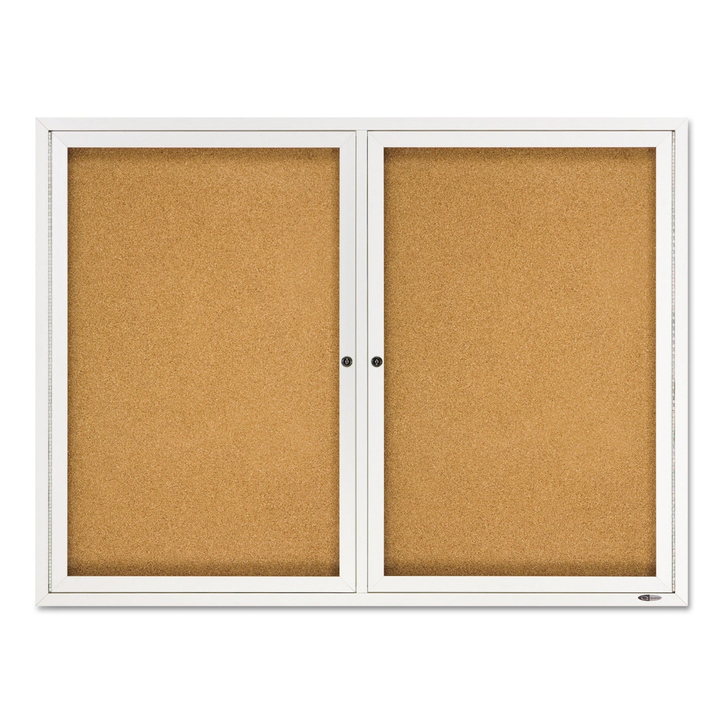 Quartet Enclosed Bulletin Board, Natural Cork/Fiberboard, 48 x 36, Silver Aluminum Frame