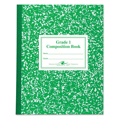 Roaring Spring Grade School Ruled Composition Book, Manuscript Format, Green Cover, 9.75 x 7.75, 50 Sheets
