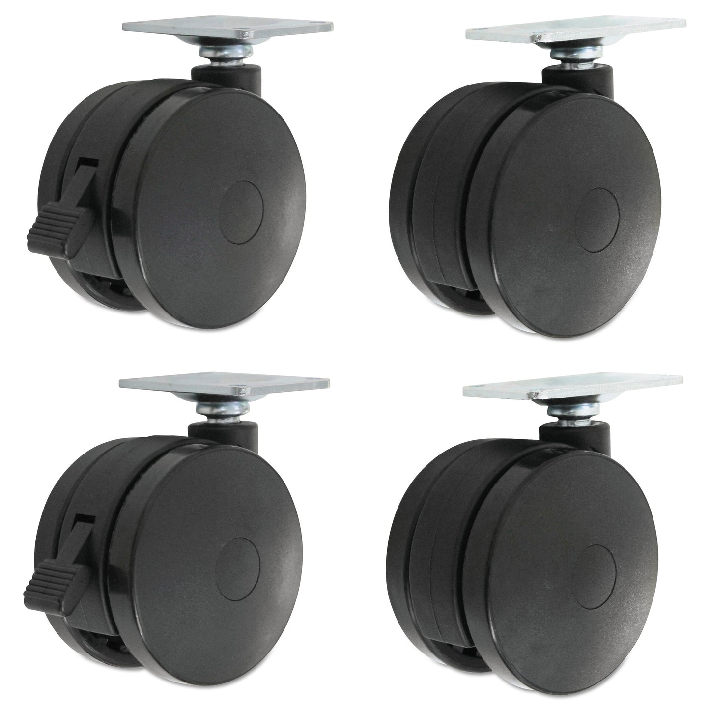 Alera Casters for Height-Adjustable Table Bases, Grip Ring Stem, 2" Wheel, Black, 4/Set