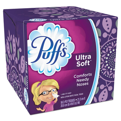 Puffs Ultra Soft Facial Tissue, 2-Ply, White, 56 Sheets/Box, 24 Boxes/Carton