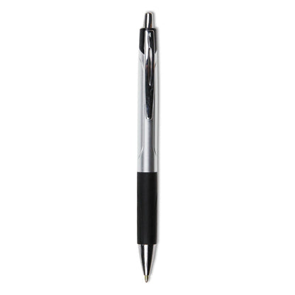 Universal Comfort Grip Ballpoint Pen, Retractable, Medium 1 mm, Black Ink, Silver Barrel, Dozen