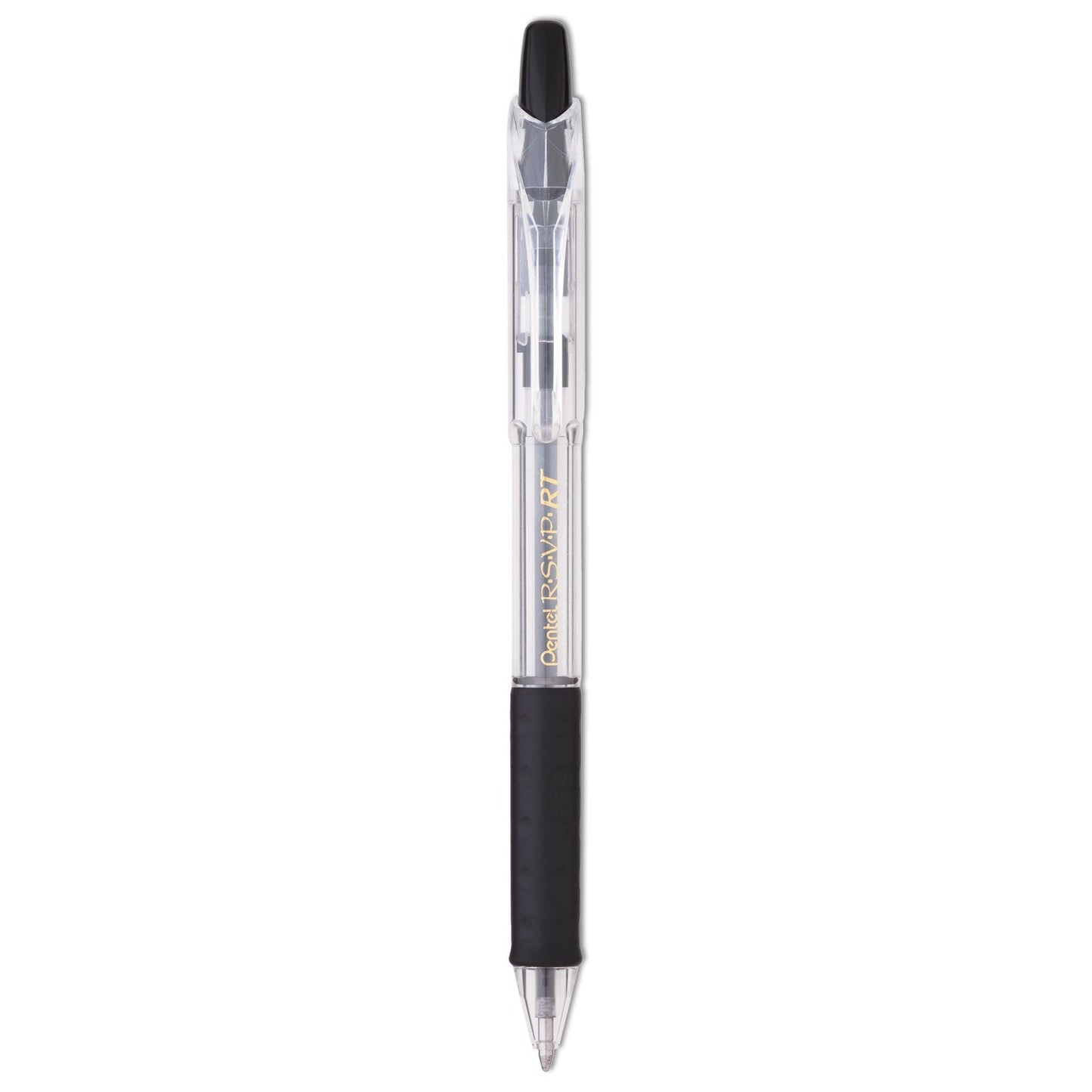 Pentel R.S.V.P. RT Ballpoint Pen, Retractable, Medium 1 mm, Black Ink, Clear Barrel, Dozen