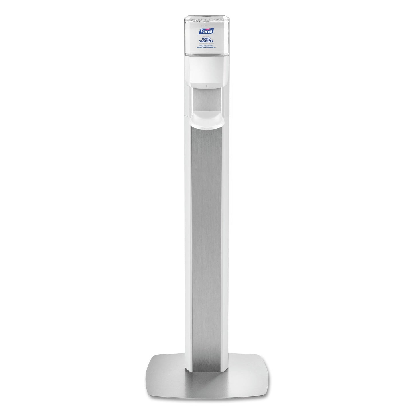 PURELL MESSENGER ES6 Floor Stand with Dispenser, 1,200 mL, 13.16 x 16.63 x 51.57, Silver/White