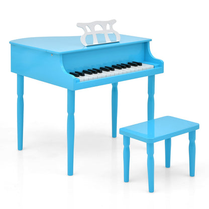 30-Key Wood Toy Kids Grand Piano with Bench and Music Rack-Blue