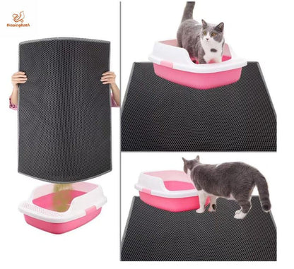 [Bb]Cat Litter Mat Double Layer Waterproof , Upgrade Waterproof Leakproof Back Layer, Honeycomb Trapping Mat, Washable, Easy to Clean, Scatter Control Kitty Litter Matt, Grey