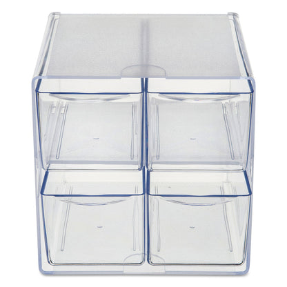 deflecto Stackable Cube Organizer, 4 Compartments, 4 Drawers, Plastic, 6 x 7.2 x 6, Clear