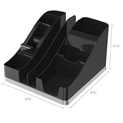 deflecto Silhouettes All-In-One Caddy, 6 Compartments, Plastic, 8.13 x 9.13 x 5.19, Black/Silver