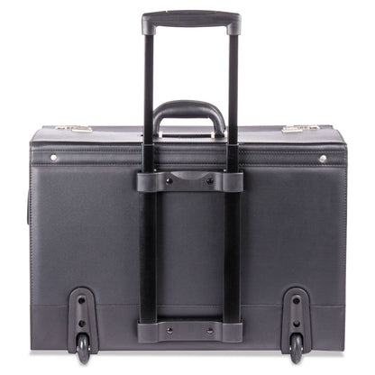 STEBCO Rolling Catalog Case, Fits Devices Up to 18.4", Leather/Riveted Steel/Tufide, 21.75 x 9.75 x 15.5, Black