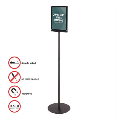deflecto Double-Sided Magnetic Sign Display, 8.5 x 11 Insert, 56" Tall, Clear/Black